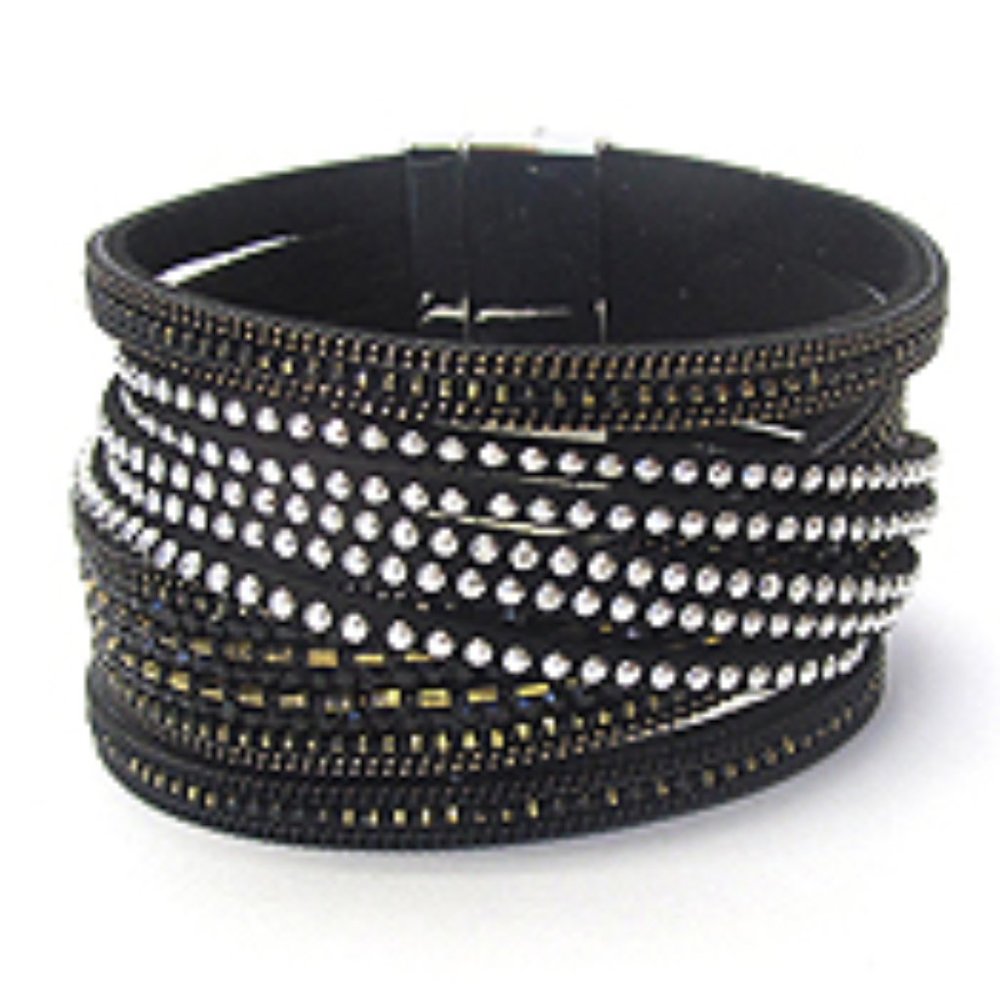 Leather Multi layer magnetic bracelet Black